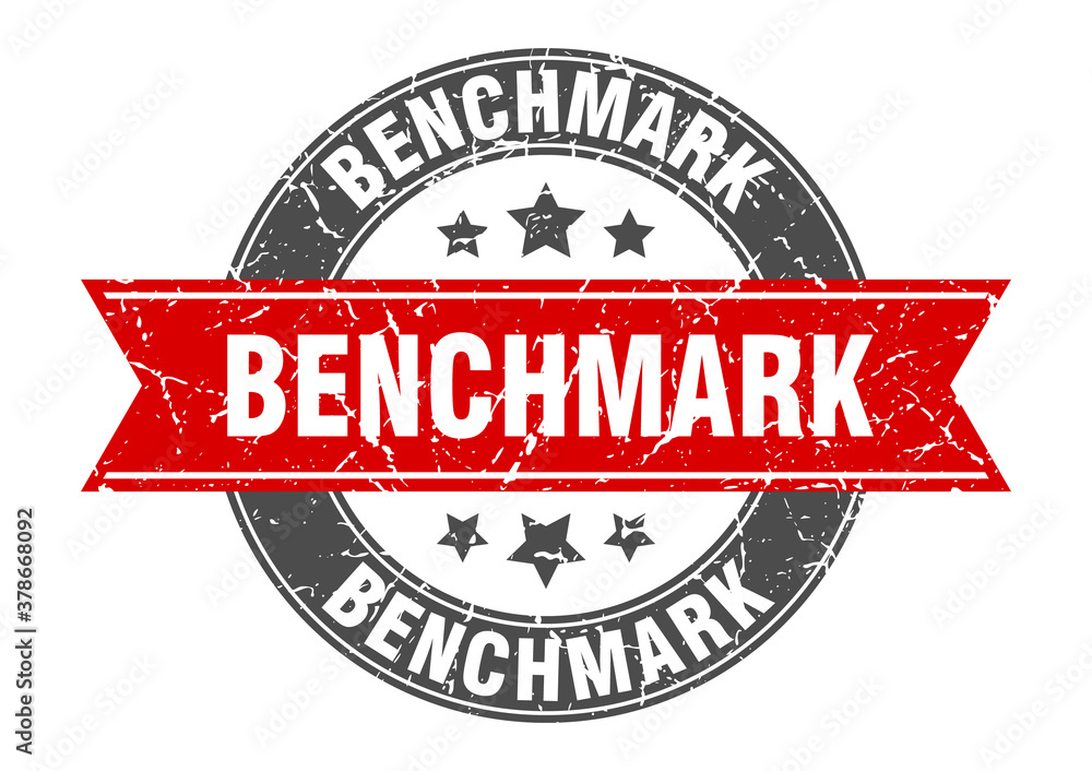 Obraz premium benchmark round stamp with ribbon. label sign