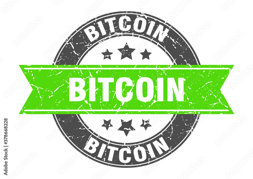 Fototapeta premium bitcoin round stamp with ribbon. label sign