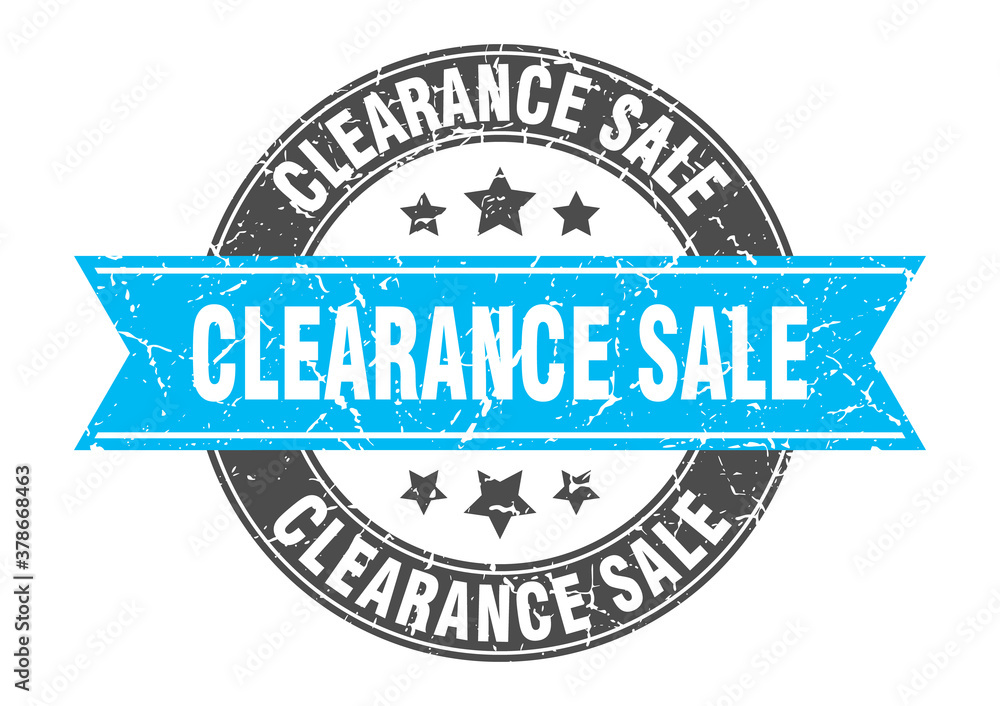 clearance sale round stamp with ribbon. label sign