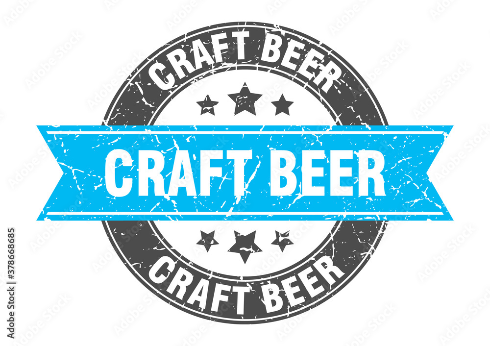 Fototapeta premium craft beer round stamp with ribbon. label sign