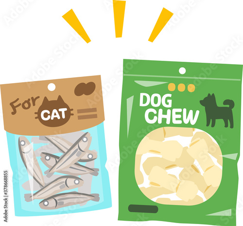 猫、犬用の袋入りのおやつ
