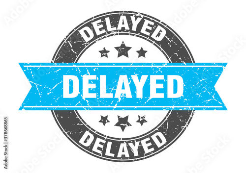 delayed round stamp with ribbon. label sign