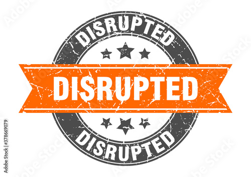 disrupted round stamp with ribbon. label sign