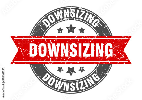 downsizing round stamp with ribbon. label sign