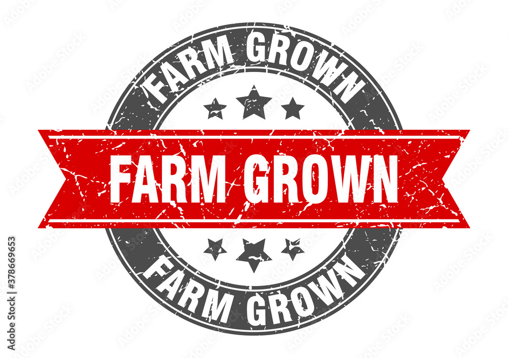 Obraz premium farm grown round stamp with ribbon. label sign
