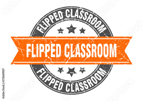 flipped classroom round stamp with ribbon. label sign