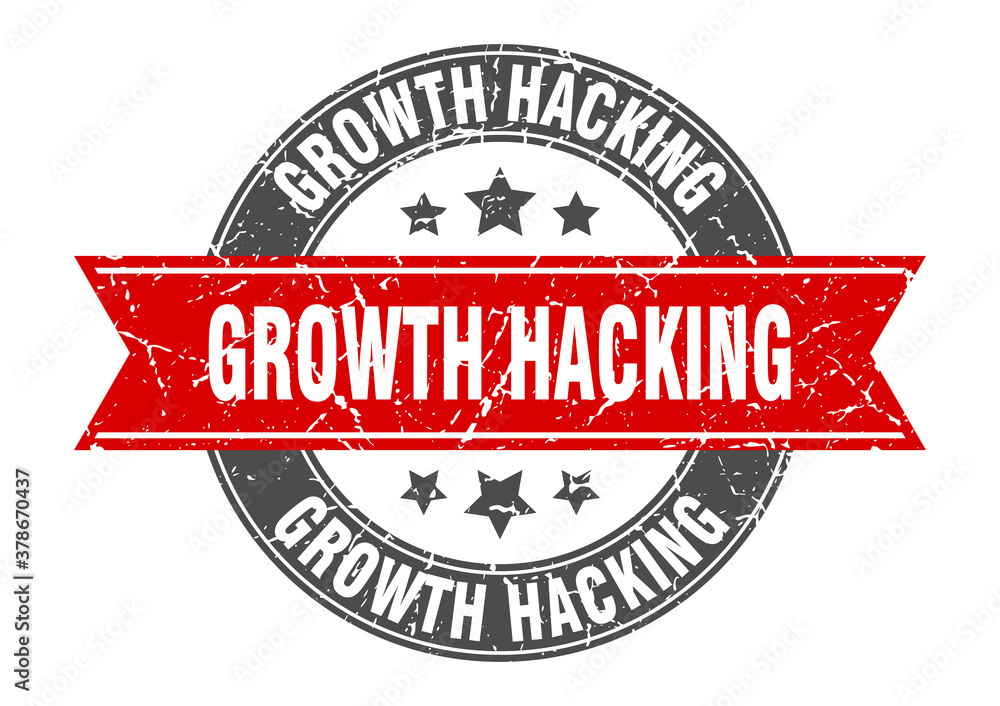 growth hacking round stamp with ribbon. label sign