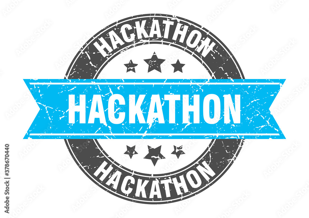 hackathon round stamp with ribbon. label sign hackathon round stamp with ribbon. label sign