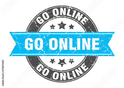 go online round stamp with ribbon. label sign