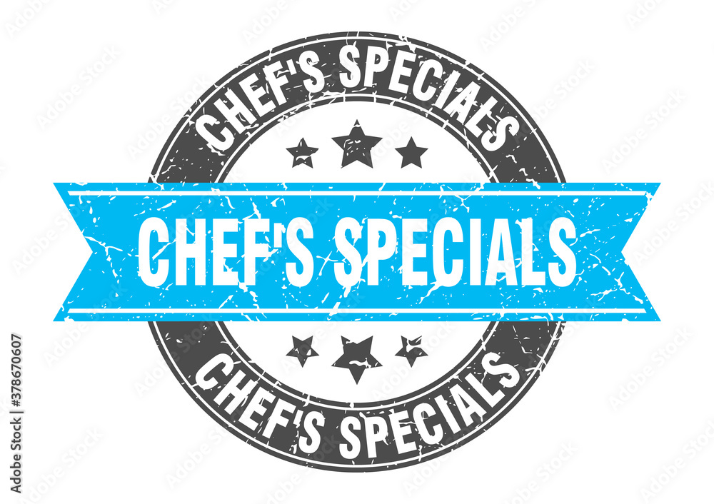 chef's specials round stamp with ribbon. label sign