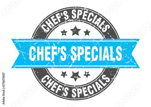 chef's specials round stamp with ribbon. label sign