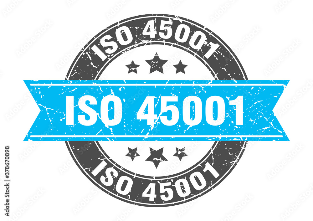 Obraz premium iso 45001 round stamp with ribbon. label sign