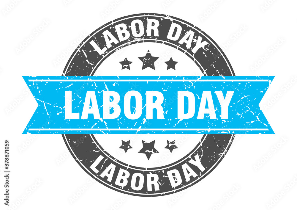 labor day round stamp with ribbon. label sign labor day round stamp with ribbon. label sign