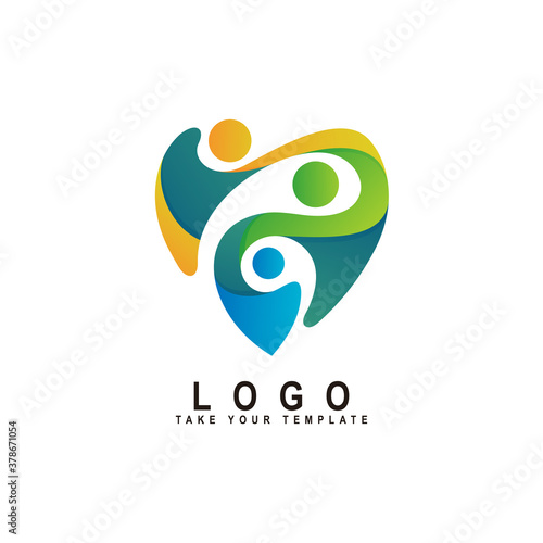 people logo with love, family, kids care, social design template