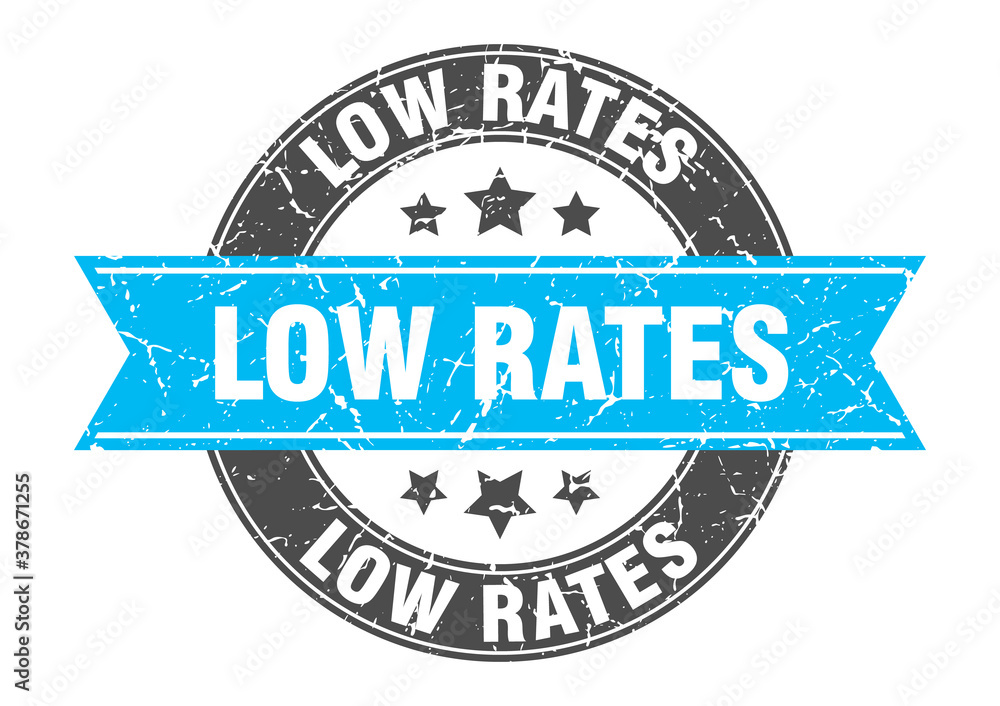 Fototapeta premium low rates round stamp with ribbon. label sign