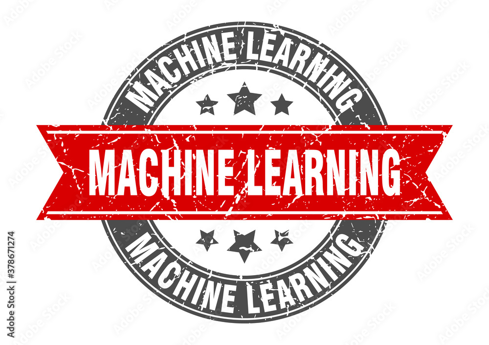 Fototapeta premium machine learning round stamp with ribbon. label sign
