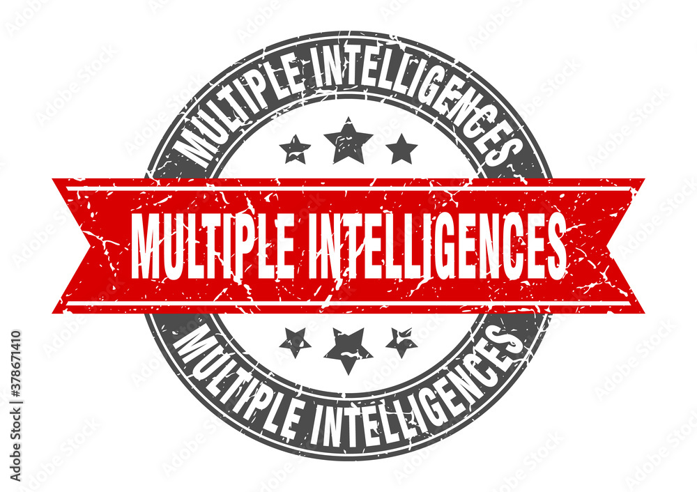 Fototapeta premium multiple intelligences round stamp with ribbon. label sign