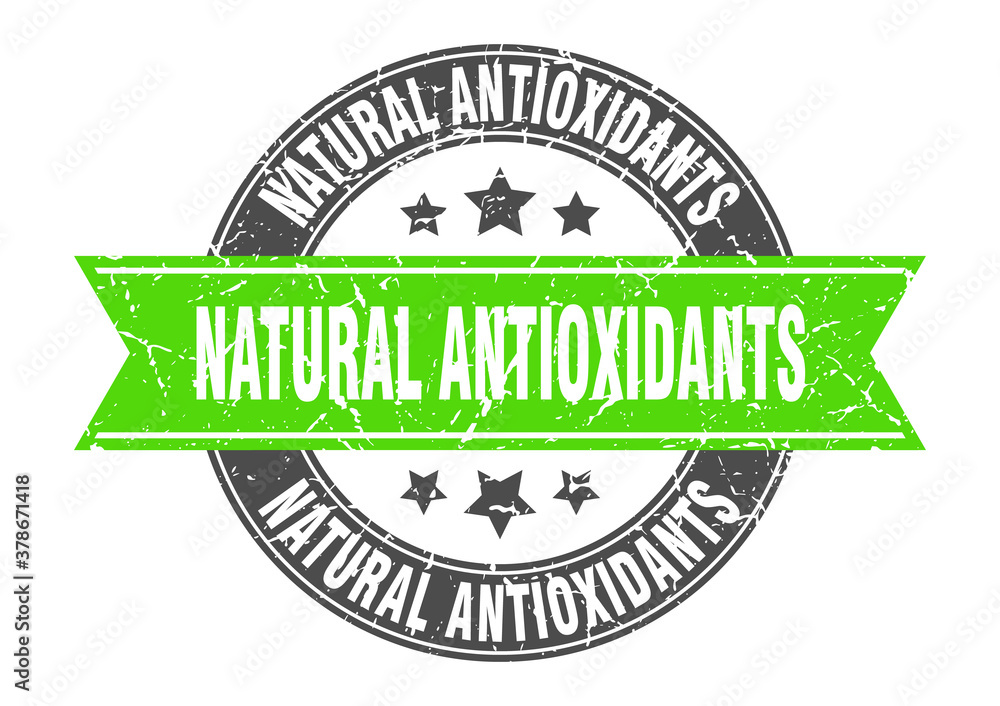 Obraz premium natural antioxidants round stamp with ribbon. label sign