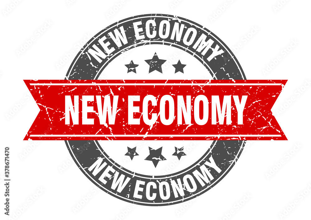new economy round stamp with ribbon. label sign new economy round stamp with ribbon. label sign