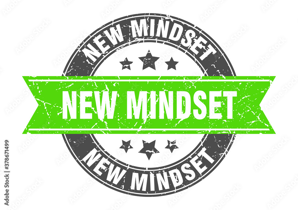 Obraz premium new mindset round stamp with ribbon. label sign