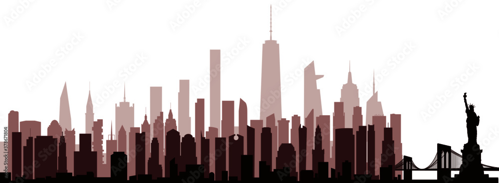 Idealized New York skyline with 53 of the city's best-known tall buildings. Idealized New York skyline with 53 of the city's best-known tall buildings.