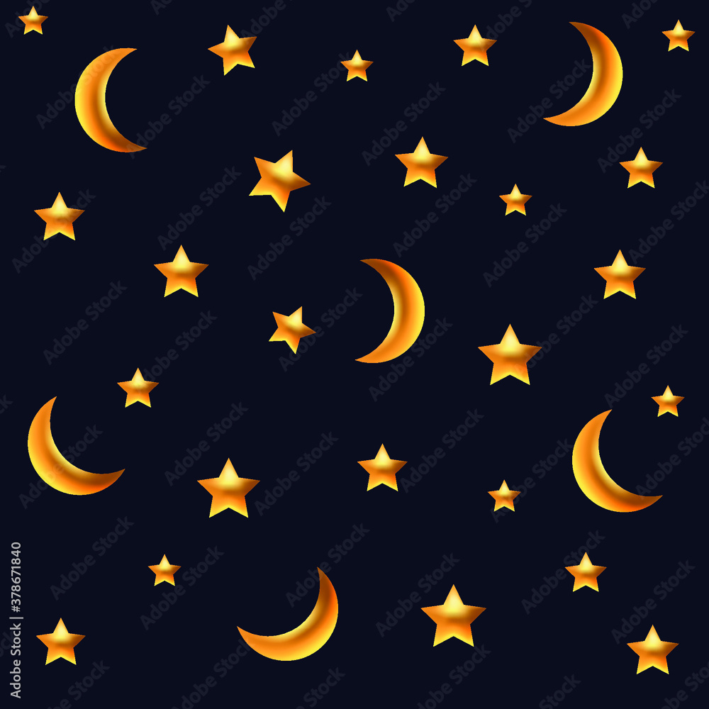 3D golden vector illustration golden stars and moon. Golden stars background. Print for web background, wrapping, decor,etc. 3D golden vector illustration golden stars and moon. Golden stars background. Print for web background, wrapping, decor,etc.