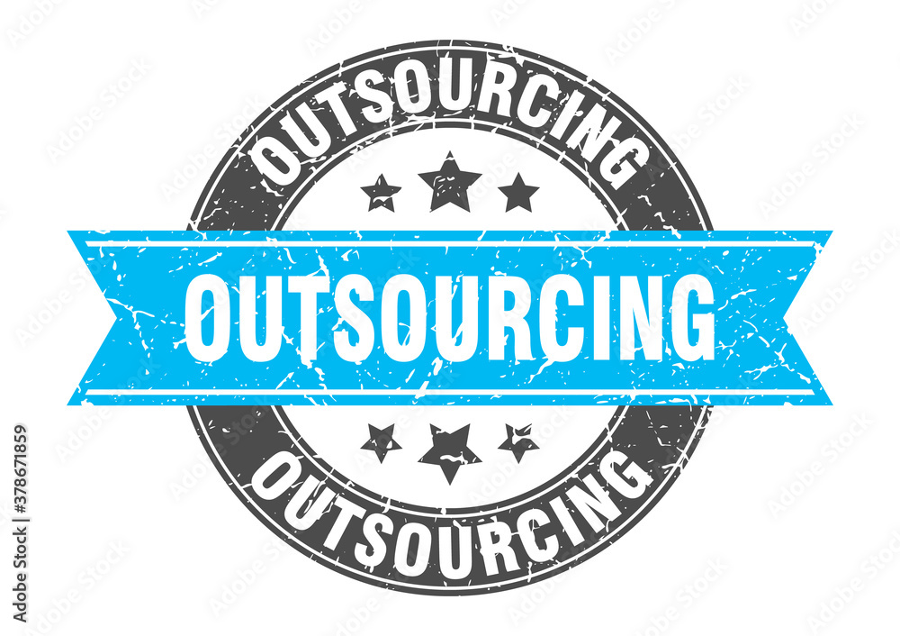Obraz premium outsourcing round stamp with ribbon. label sign
