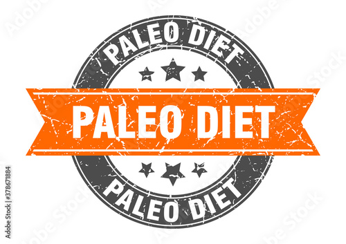 paleo diet round stamp with ribbon. label sign