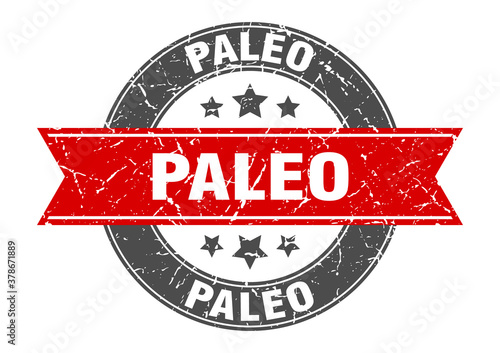 paleo round stamp with ribbon. label sign