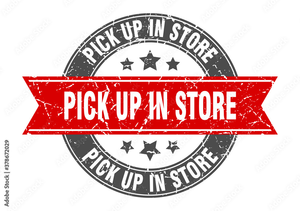 pick up in store round stamp with ribbon. label sign pick up in store round stamp with ribbon. label sign