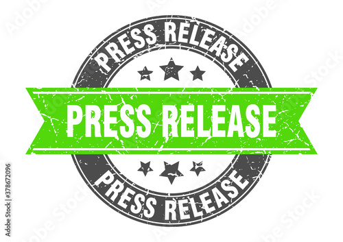 press release round stamp with ribbon. label sign