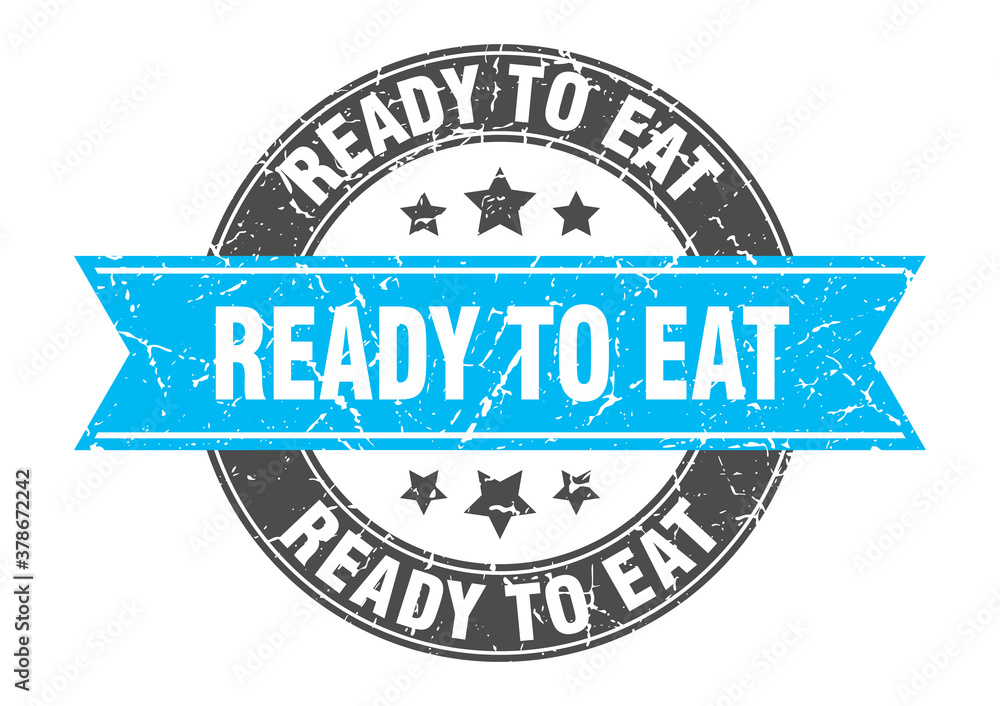 ready to eat round stamp with ribbon. label sign ready to eat round stamp with ribbon. label sign
