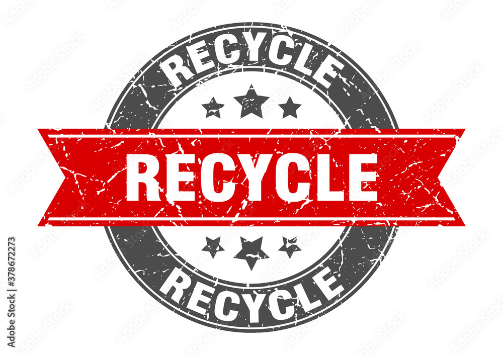 Fototapeta premium recycle round stamp with ribbon. label sign