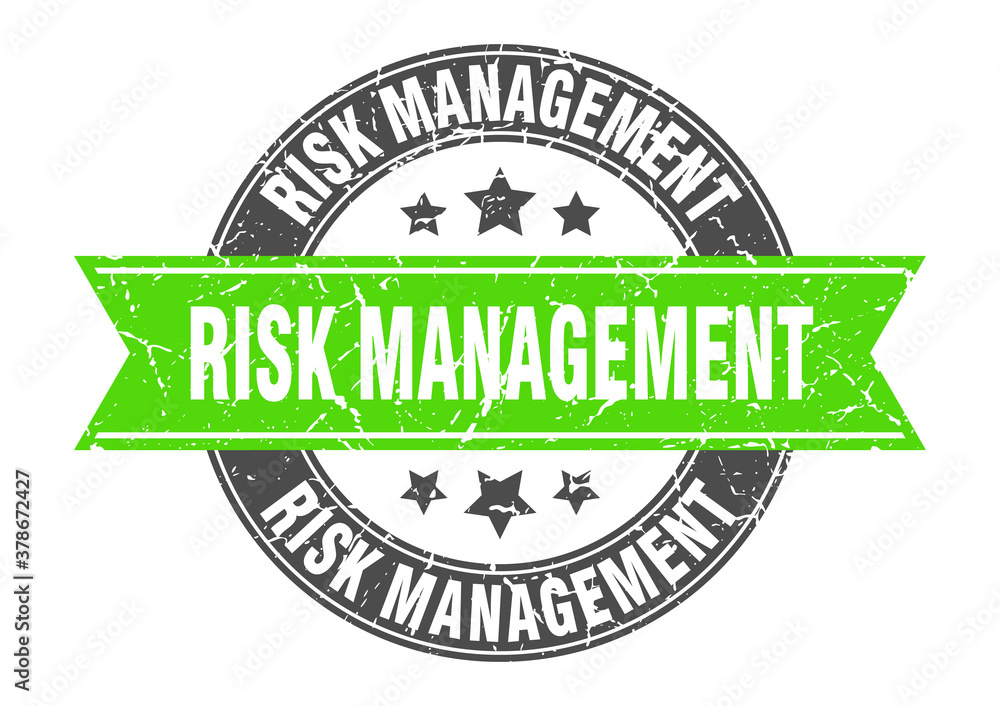 Obraz premium risk management round stamp with ribbon. label sign