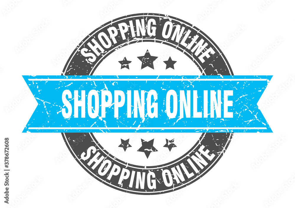 Fototapeta premium shopping online round stamp with ribbon. label sign