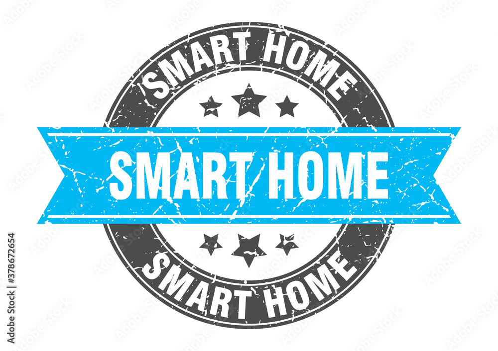 smart home round stamp with ribbon. label sign smart home round stamp with ribbon. label sign