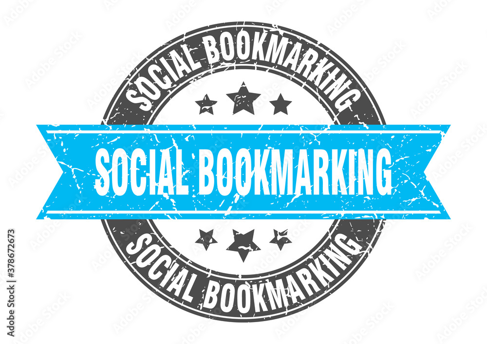 Obraz premium social bookmarking round stamp with ribbon. label sign