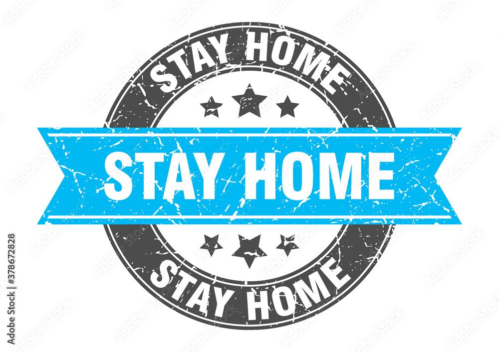Fototapeta premium stay home round stamp with ribbon. label sign