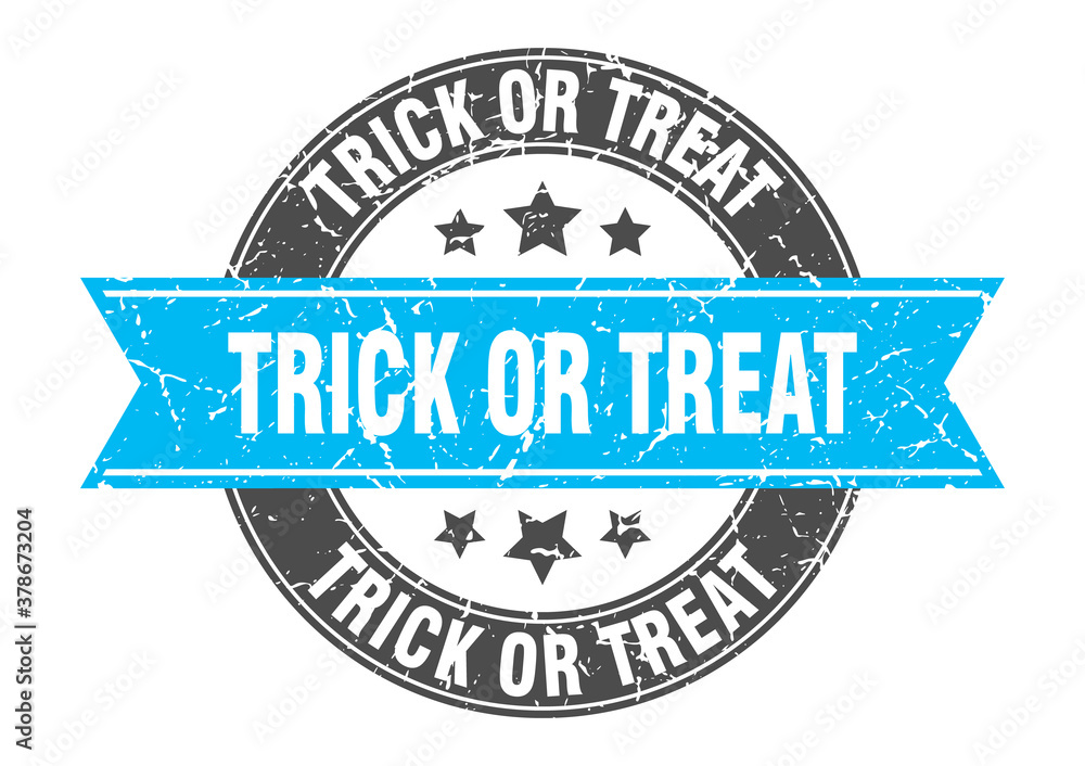 trick or treat round stamp with ribbon. label sign trick or treat round stamp with ribbon. label sign