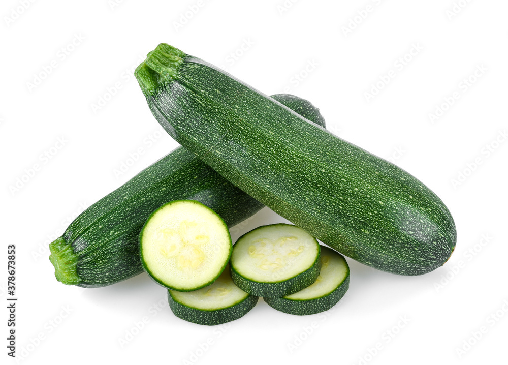 zucchini with slice isolated on white background zucchini with slice isolated on white background