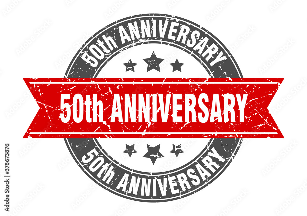 50th anniversary round stamp with ribbon. label sign