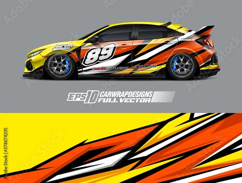 Car wrap decal graphic design. Abstract stripe racing background designs for wrap cargo van  race car  pickup truck  adventure vehicle. Eps 10