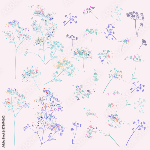 Collection of vector rustic elegant florals, plants, flowers in vintage watercolor style