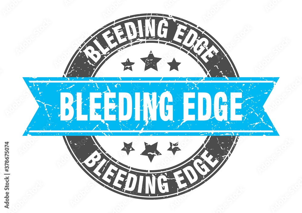 Fototapeta premium bleeding edge round stamp with ribbon. label sign