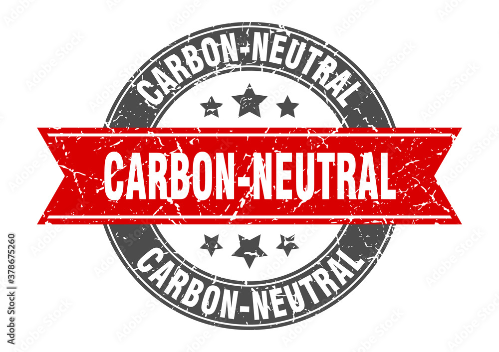 carbon-neutral round stamp with ribbon. label sign