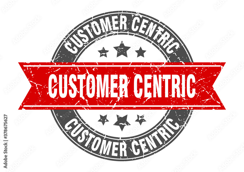 customer centric round stamp with ribbon. label sign
