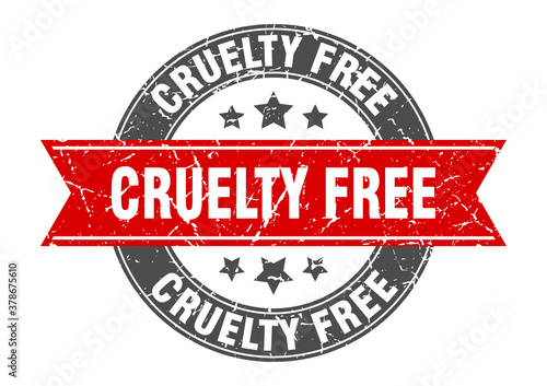 cruelty free round stamp with ribbon. label sign