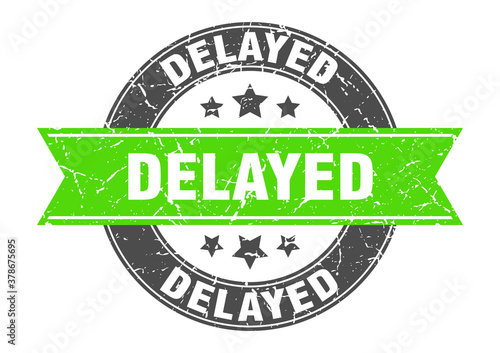 delayed round stamp with ribbon. label sign