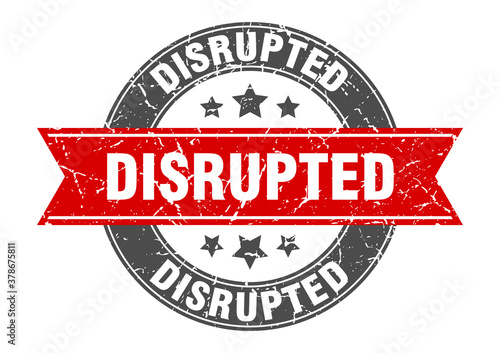 disrupted round stamp with ribbon. label sign