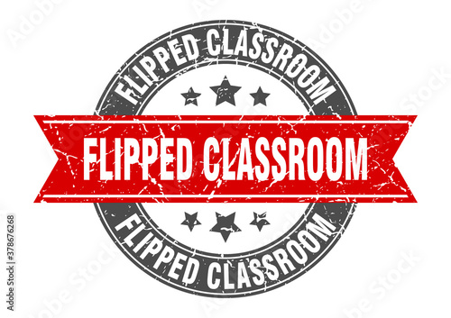 flipped classroom round stamp with ribbon. label sign